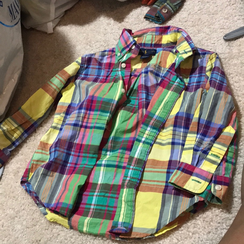 Boys’ colorful plaid button down shirt